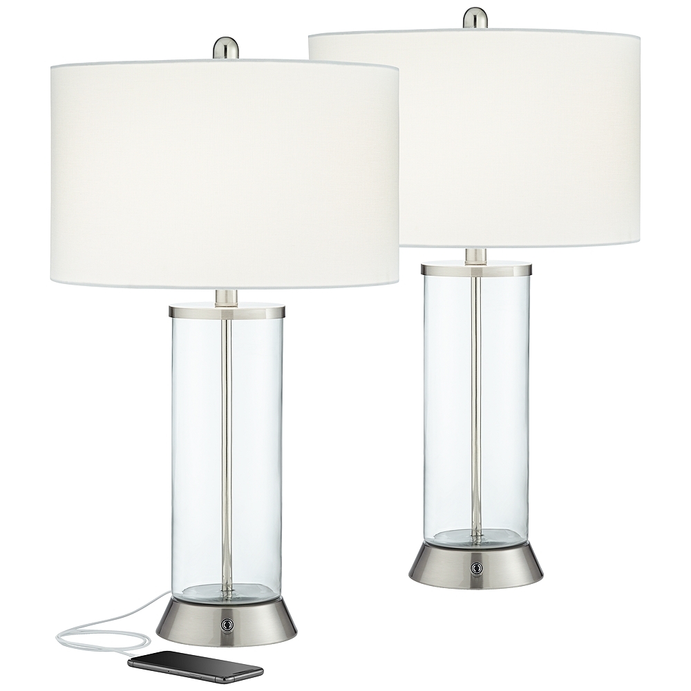 Watkin Clear Glass Column USB LED Table Lamps Set of 2 - Style # 79V97 - Image 0