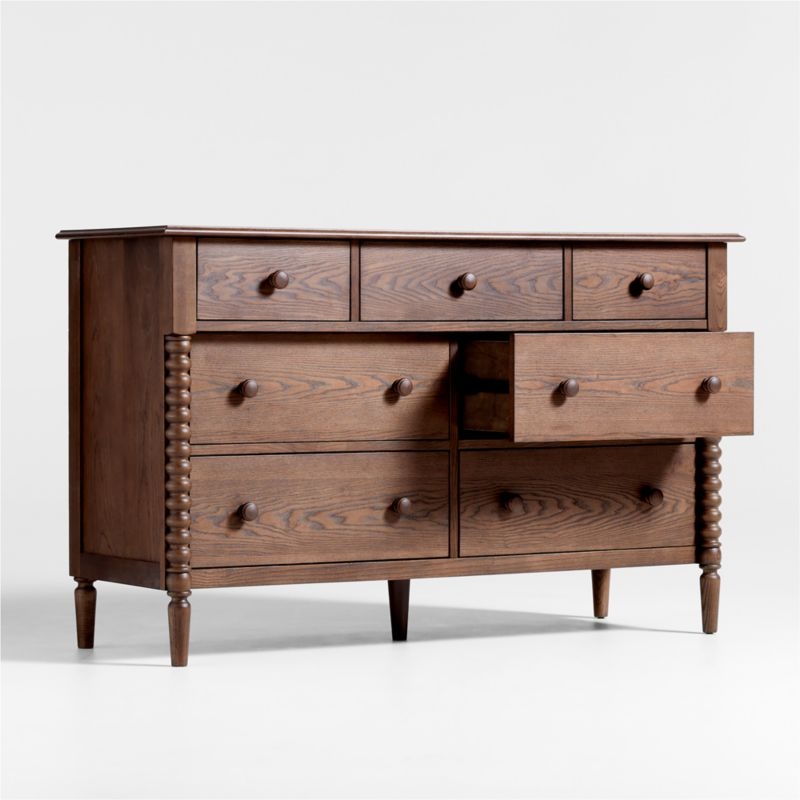 Jenny Lind 54" Deep Brown Wood Wide 7-Drawer Kids Dresser - Image 2