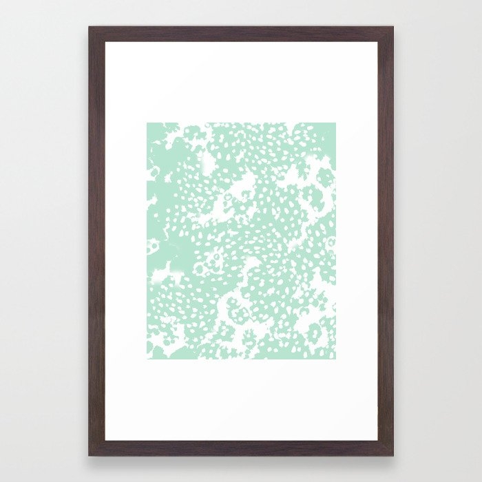 Dot Pattern Mint Abstract Minimal Painting Dorm College Office Gifts Decor Framed Art Print by Charlottewinter - Conservation Walnut - SMALL-15x21 - Image 0