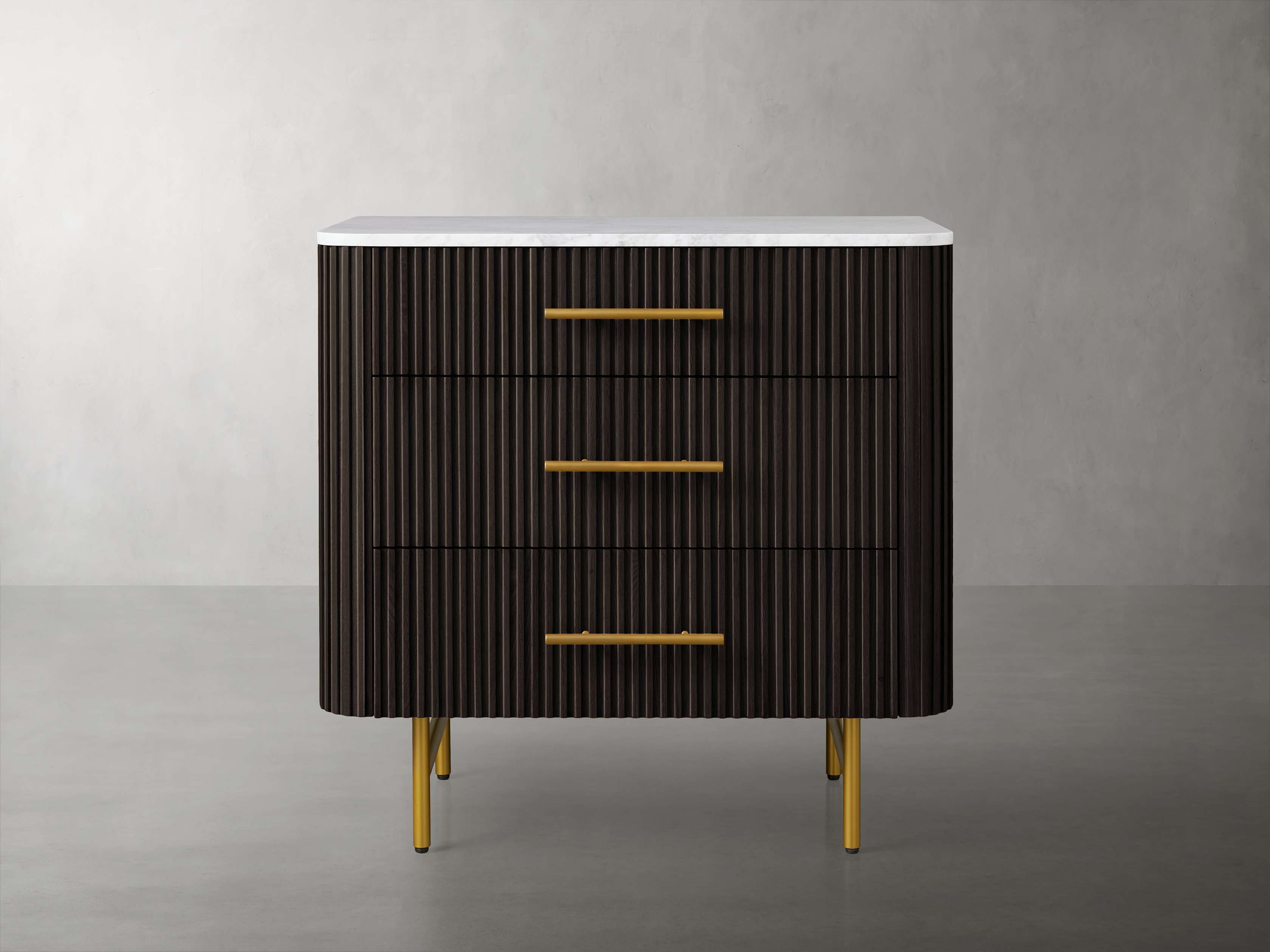 Finnley Three-Drawer Chest in Stone Black  White Marble/Ebony - Image 0
