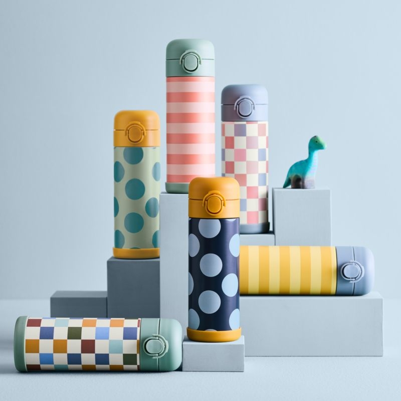 Pink and Blue Checkerboard Insulated Stainless Steel Kids Water Bottle with Straw and Leak-Proof Lid - Image 1