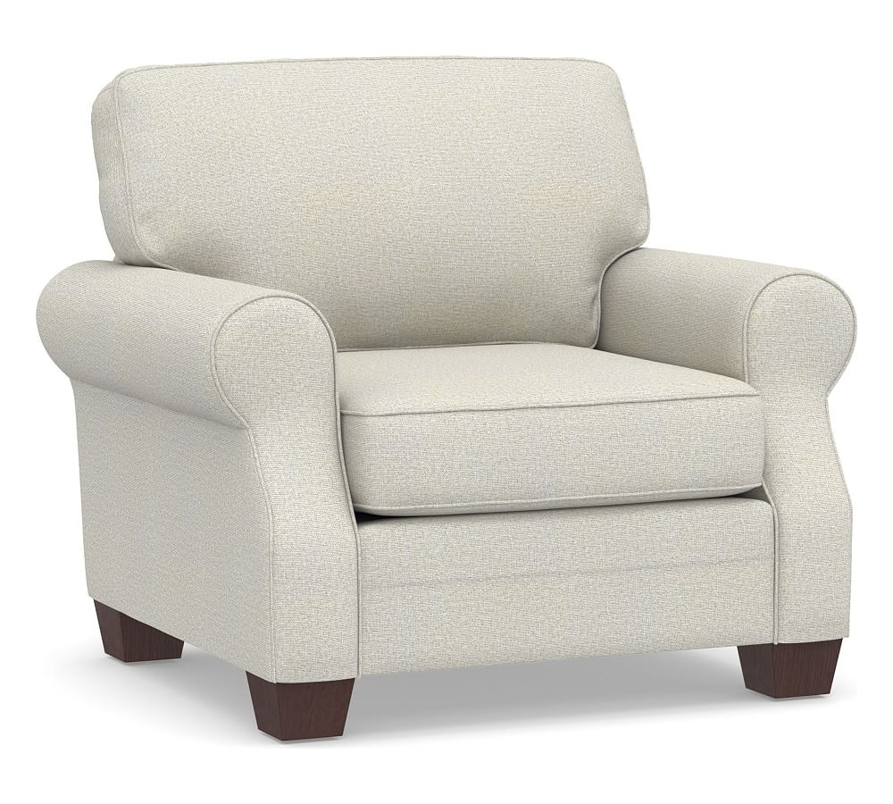 SoMa Fremont Roll Arm Upholstered Armchair, Polyester Wrapped Cushions, Performance Heathered Basketweave Dove - Image 0