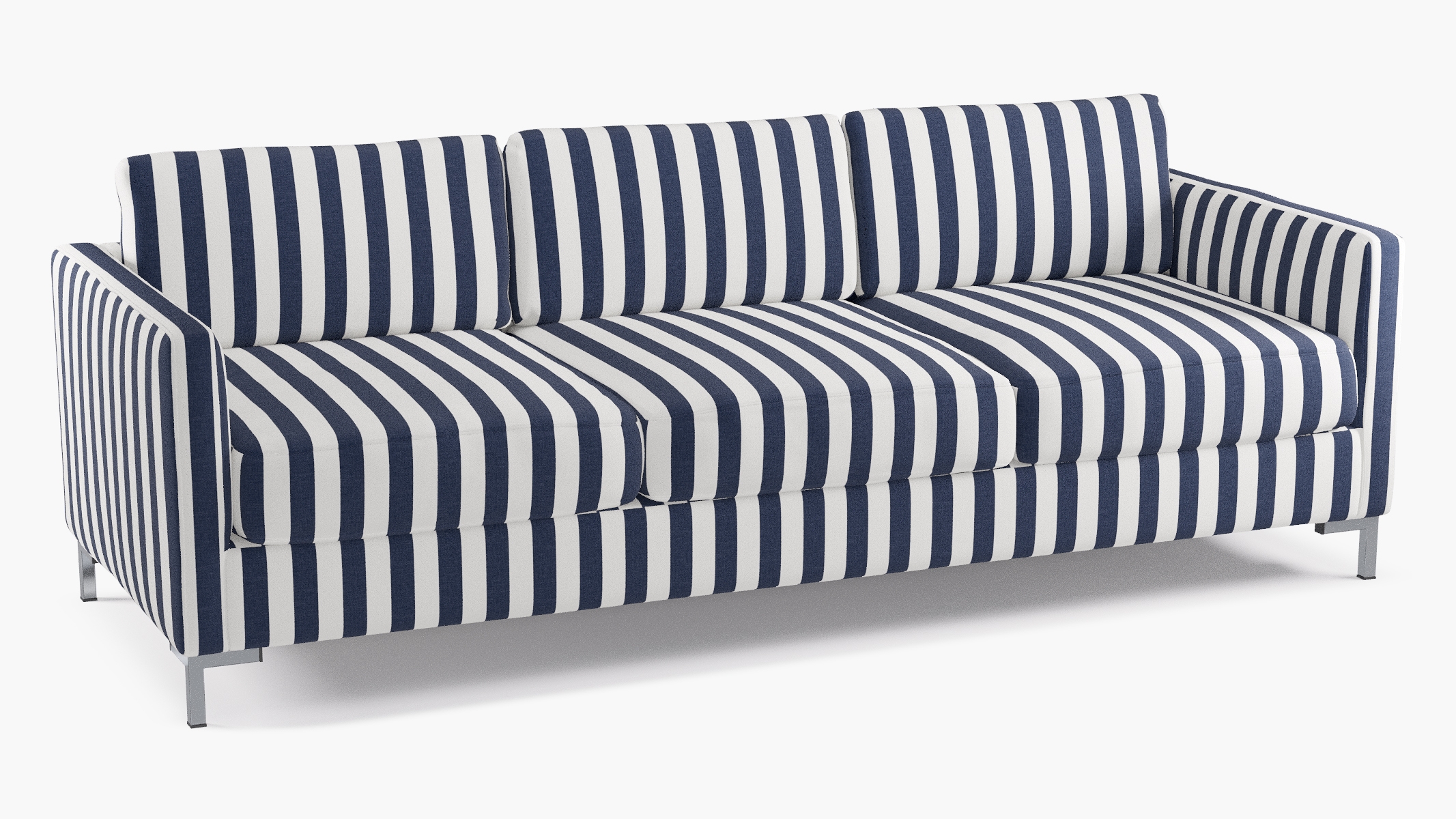 Modern Sofa, Navy Cabana Stripe, Chrome - Image 1