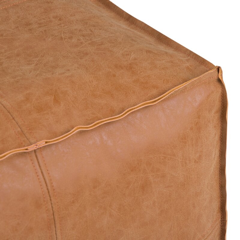 Hamrick 18'' Wide Faux Leather Square Pouf Ottoman, Distressed Brown - Image 6