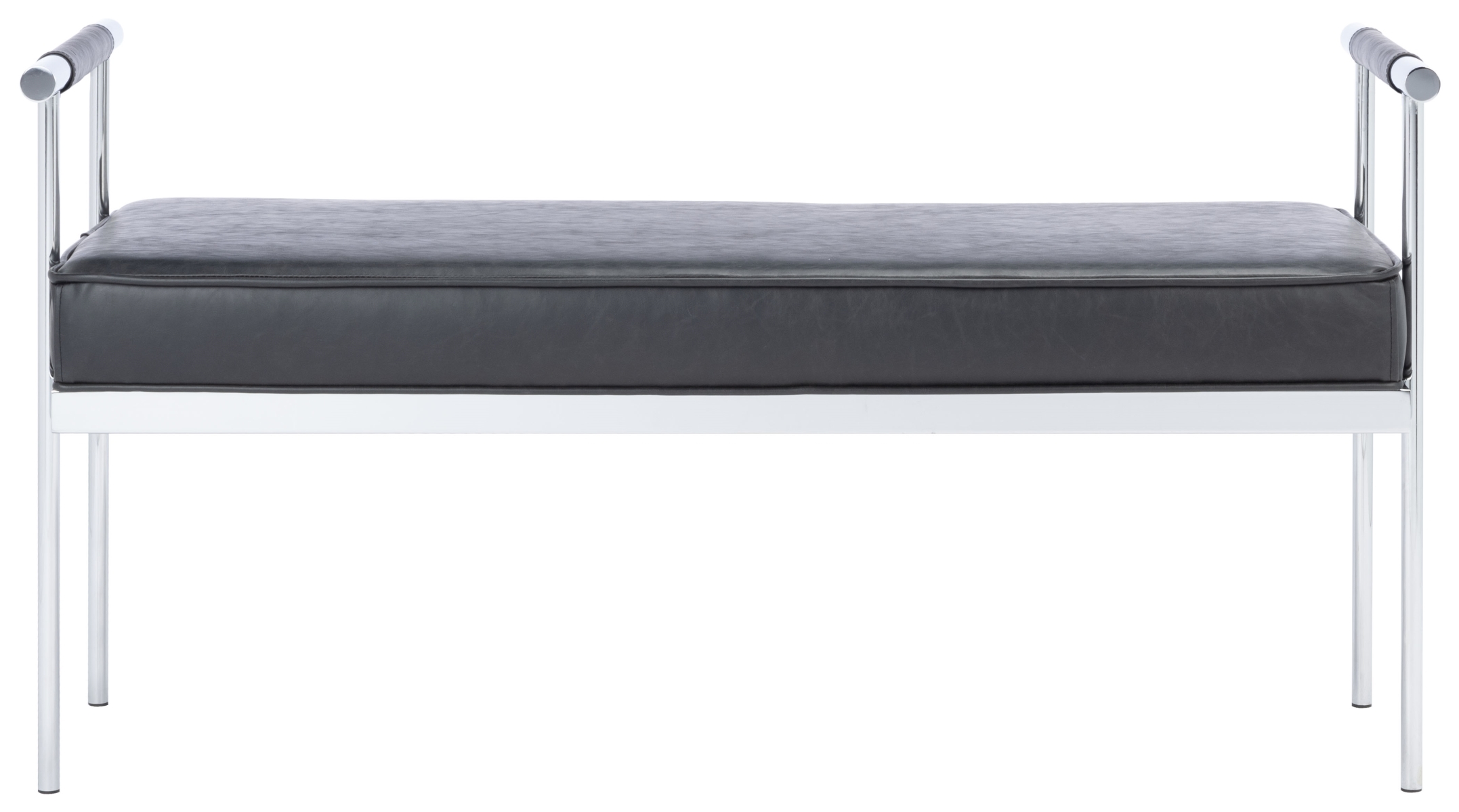 Pim Long Rectangle Bench W/Arms - Black / Chrome - Safavieh - Image 0