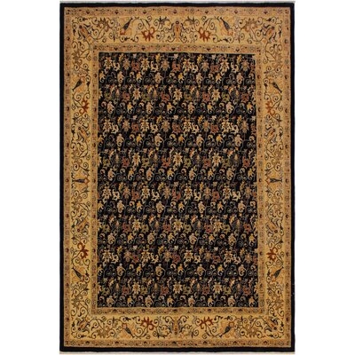 One-of-a-Kind Peshawar Kafkaz Hand-Knotted 1960s Blue/Gold 7'11" x 9'6" Wool Area Rug - Image 0