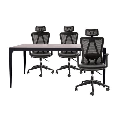 Conference Meeting Table With Office Chairs For 6 Persons (Light Elm) - Image 0