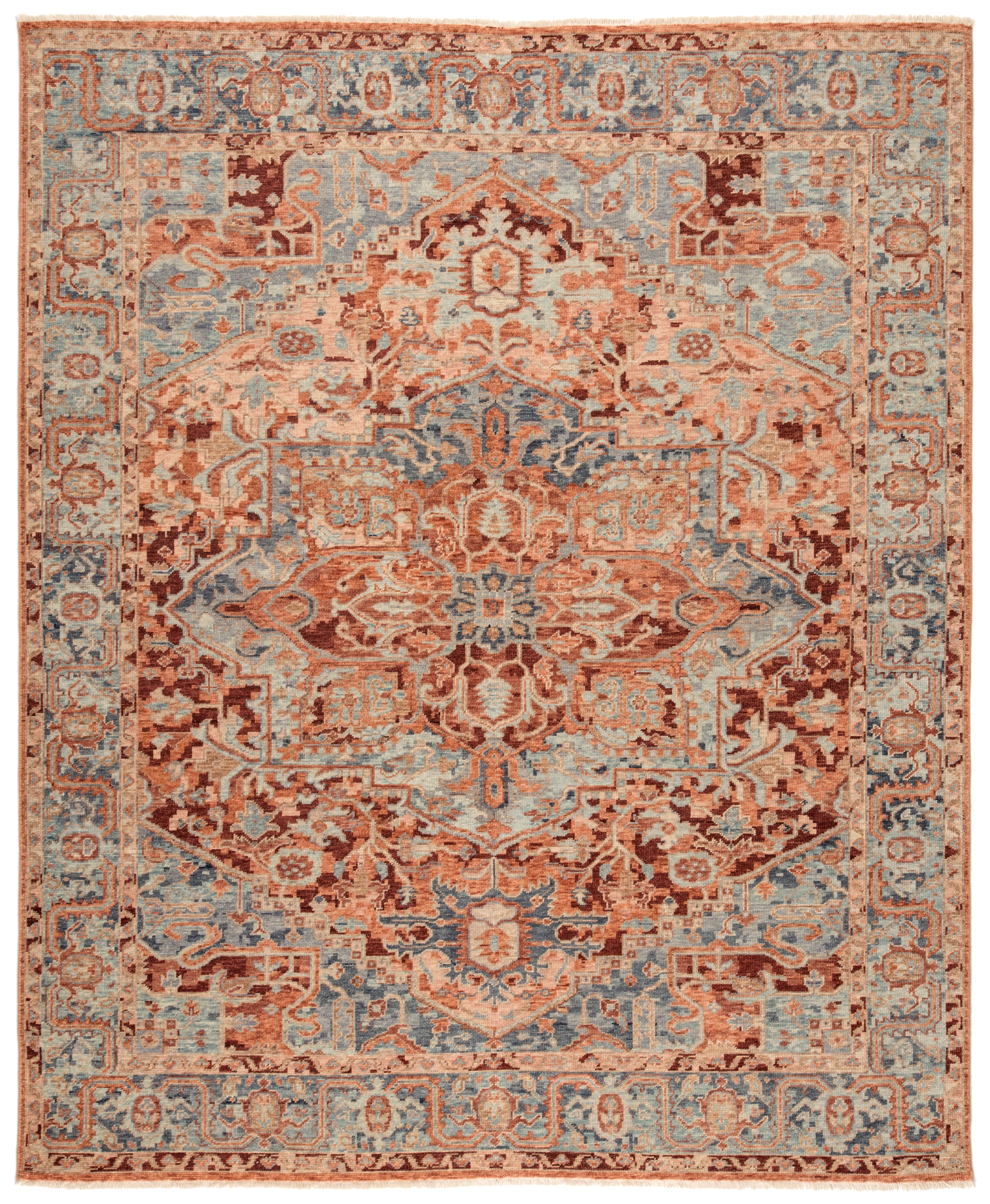 Elyas ISP03 Handknotted Medallion Rust and Blue Area Rug (8'x11') - Image 0