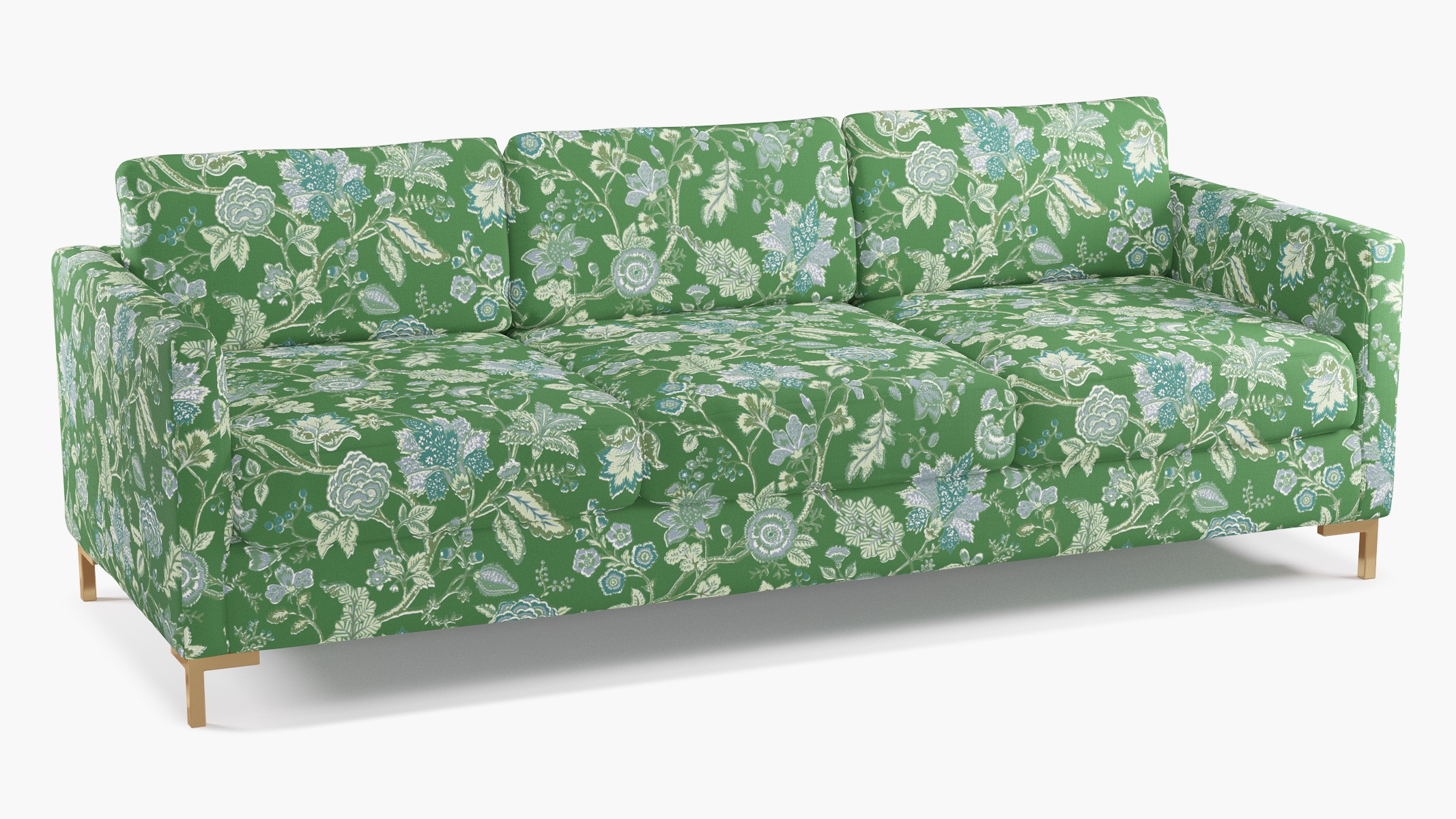 Modern Sofa, Green La Vendee, Brass L Leg - Image 1