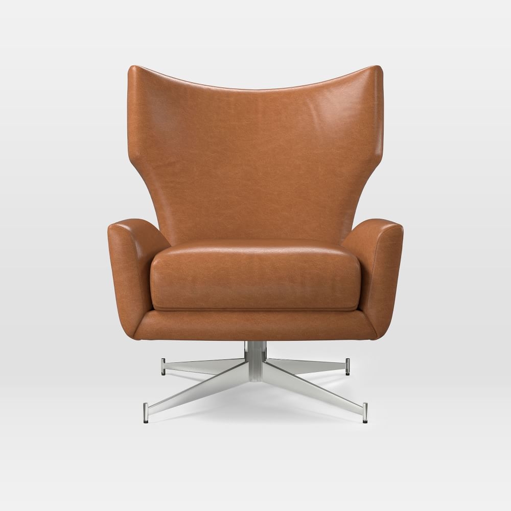 Hemming Swivel Base Chair, Poly, Saddle Leather, Nut, Polished Nickel - Image 0