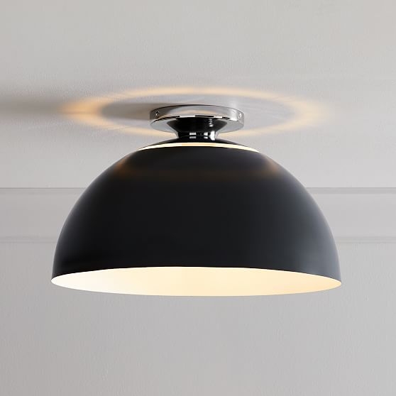 Sculptural Flush Mount Matte Black White Metal Dome (18") - Image 0