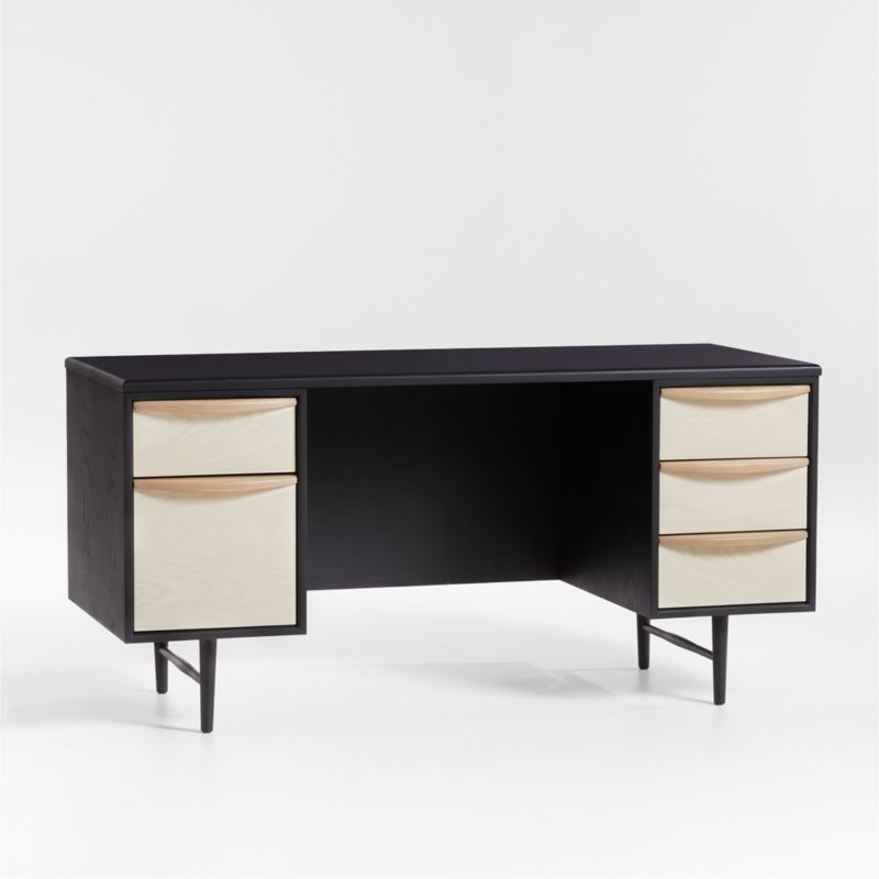 Kaufman 62" Black and Natural Wood Desk with File Drawer - Image 2