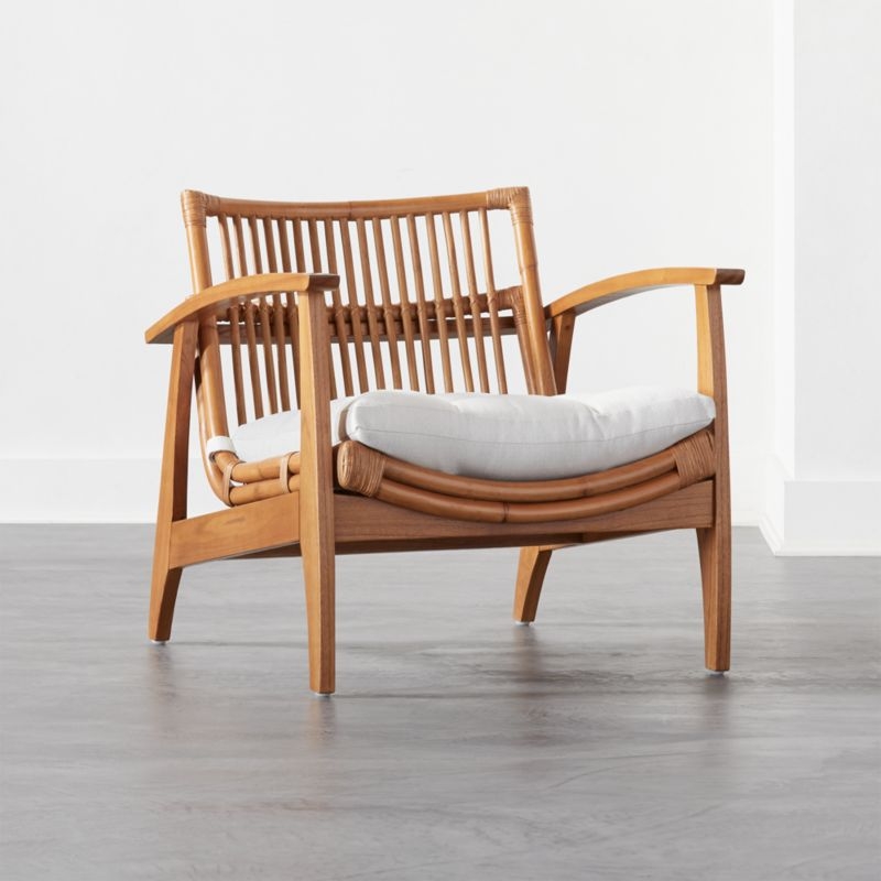 Noelie Rattan Lounge Chair with White Cushion, Mikkeli White - Image 2