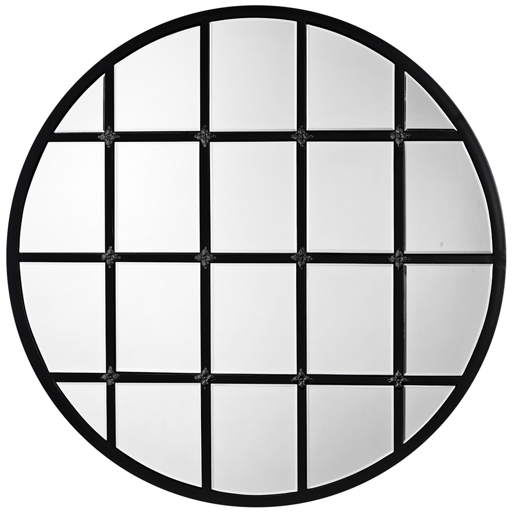 Jamie Young Matte Black 36" Round Grid Wall Mirror - Style # 77E28 - Image 0