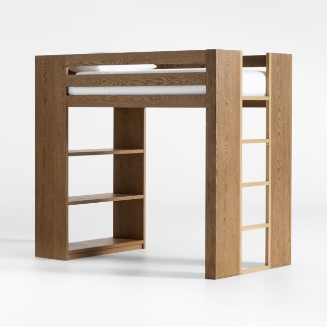 Grayson Barley Brown Wood Kids Storage Loft Bed with Built-In Ladder - Image 0