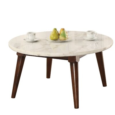 Calderdale Marble Top Wood Base Coffee Table - Image 0