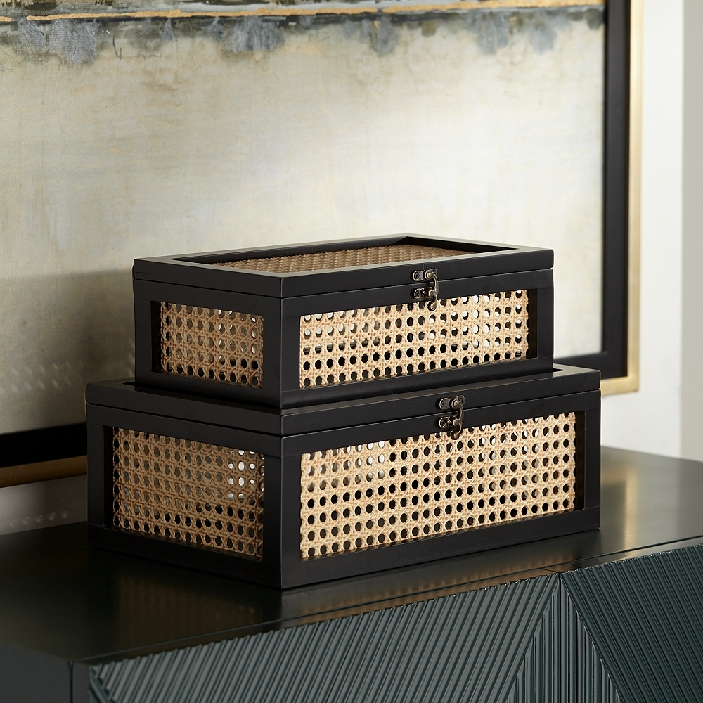 Kensington Hill Jamboree Black Wood and Mesh Decorative Boxes Set of 2 - Image 0