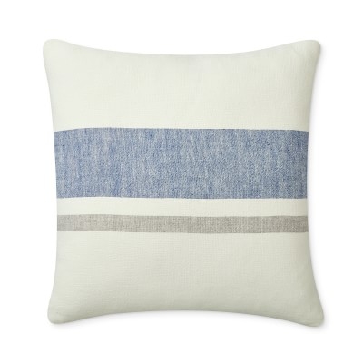 Linen Yarn Dyed Pillow Cover, 20" X 20", Blue/Gray - Image 0