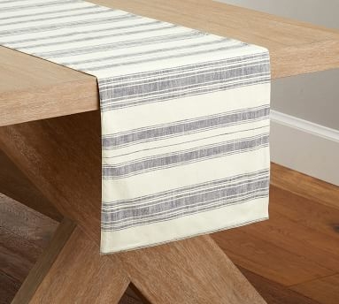 French Striped Organic Cotton Table Runner - Blue/Flax - Image 1