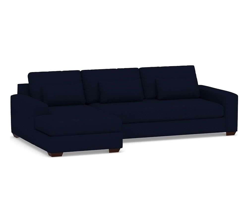 Big Sur Square Arm Upholstered Deep Seat Right Arm Sofa with Chaise Sectional and Bench Cushion, Down Blend Wrapped Cushions, Performance Everydaylinen(TM) Navy - Image 0