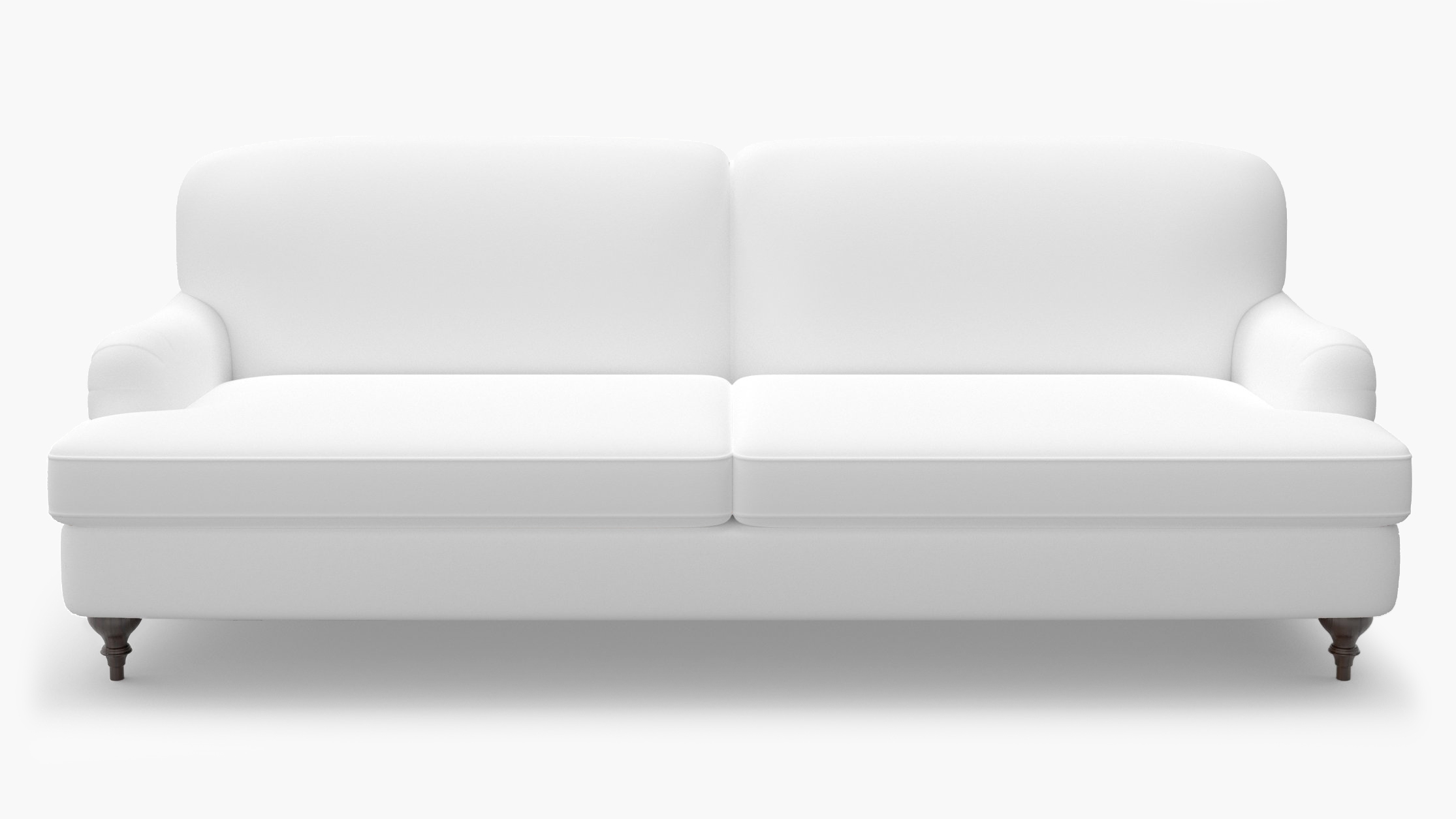 English Roll Arm Sofa, White Twill, Espresso Turned Wood Leg - Image 0
