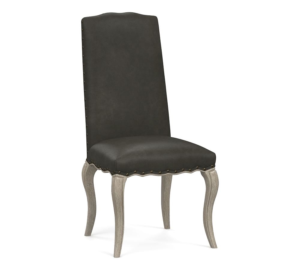 Calais Leather Dining Side Chair, Gray Wash Frame, Churchfield Ebony - Image 0