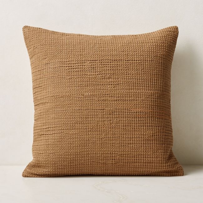 Hendrix Woven Light Brown Leather Throw Pillow with Feather-Down Insert 20'' - Image 0