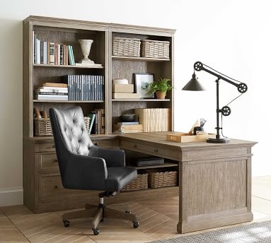 Livingston Peninsula Desk with 35" Bookcase Suite, Montauk White - Image 1