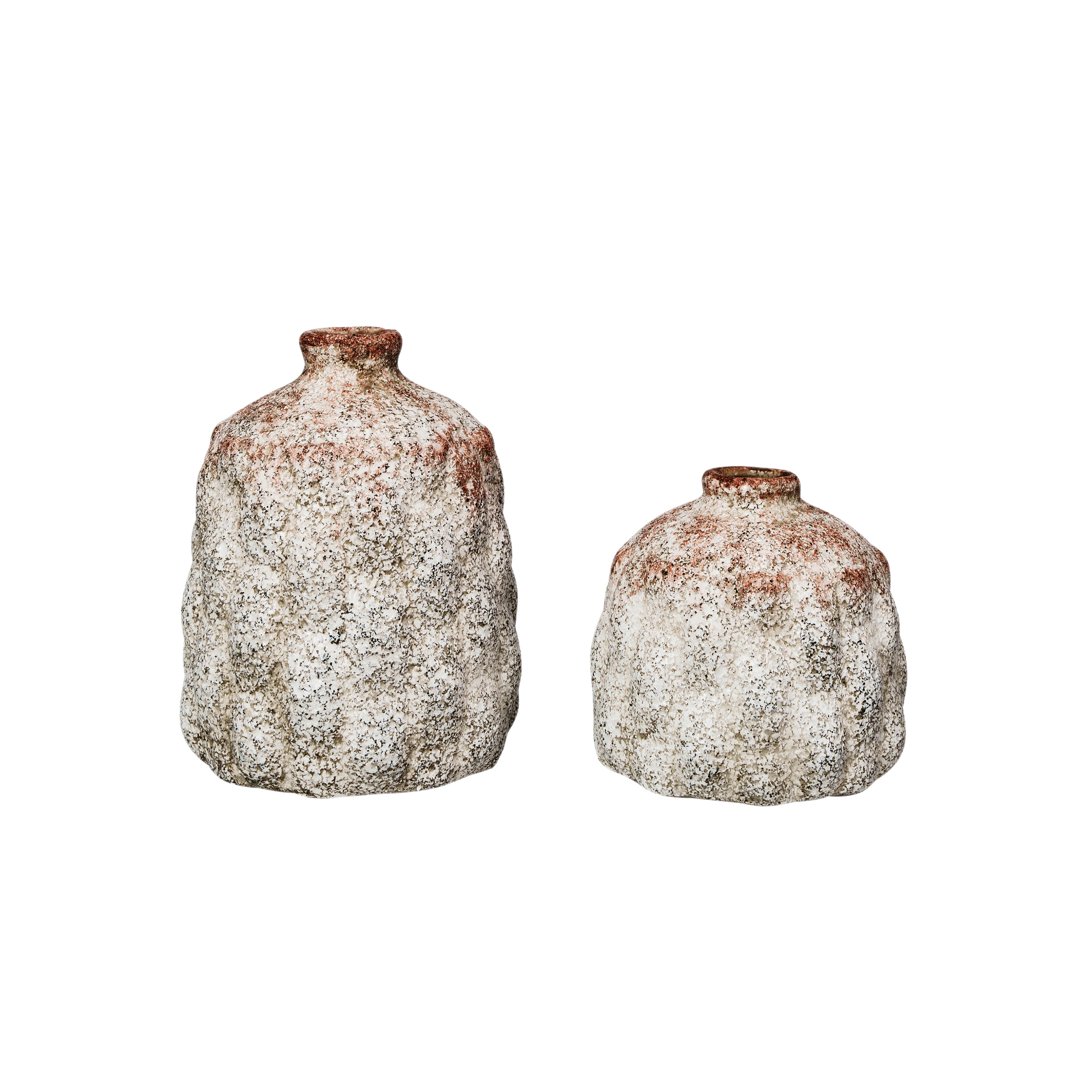 Terra-cotta Vases with Raised Rectangles Pattern, Cream, Set of 2 - Image 0