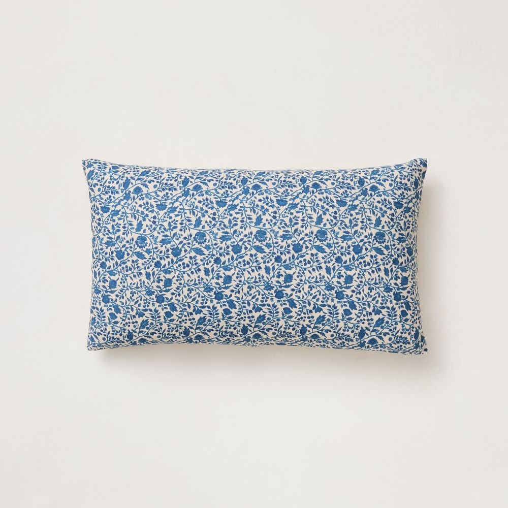Cotton Velvet Petit Jardin Pillow Cover, Indigo, 12"x21" - Image 0