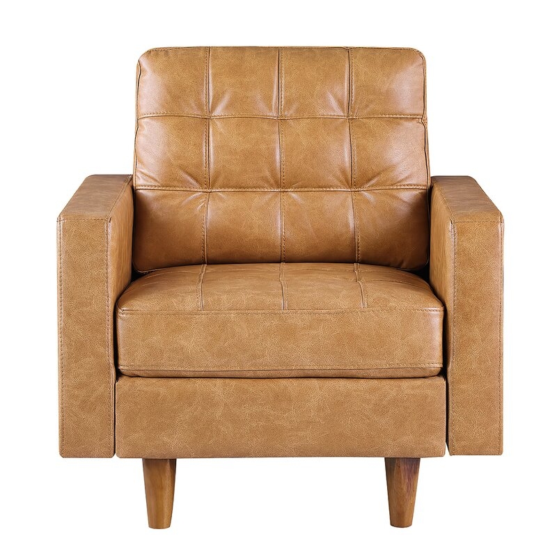 36.5" Wide Tufted Leather Armchair - Image 1