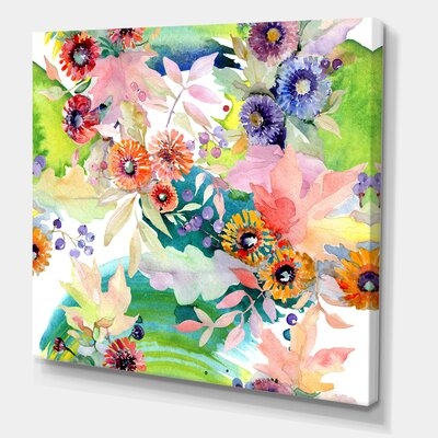 Vibrant Wild Spring Leaves And Wildflowers II - Traditional Canvas Wall Art Print-37076 - Image 0