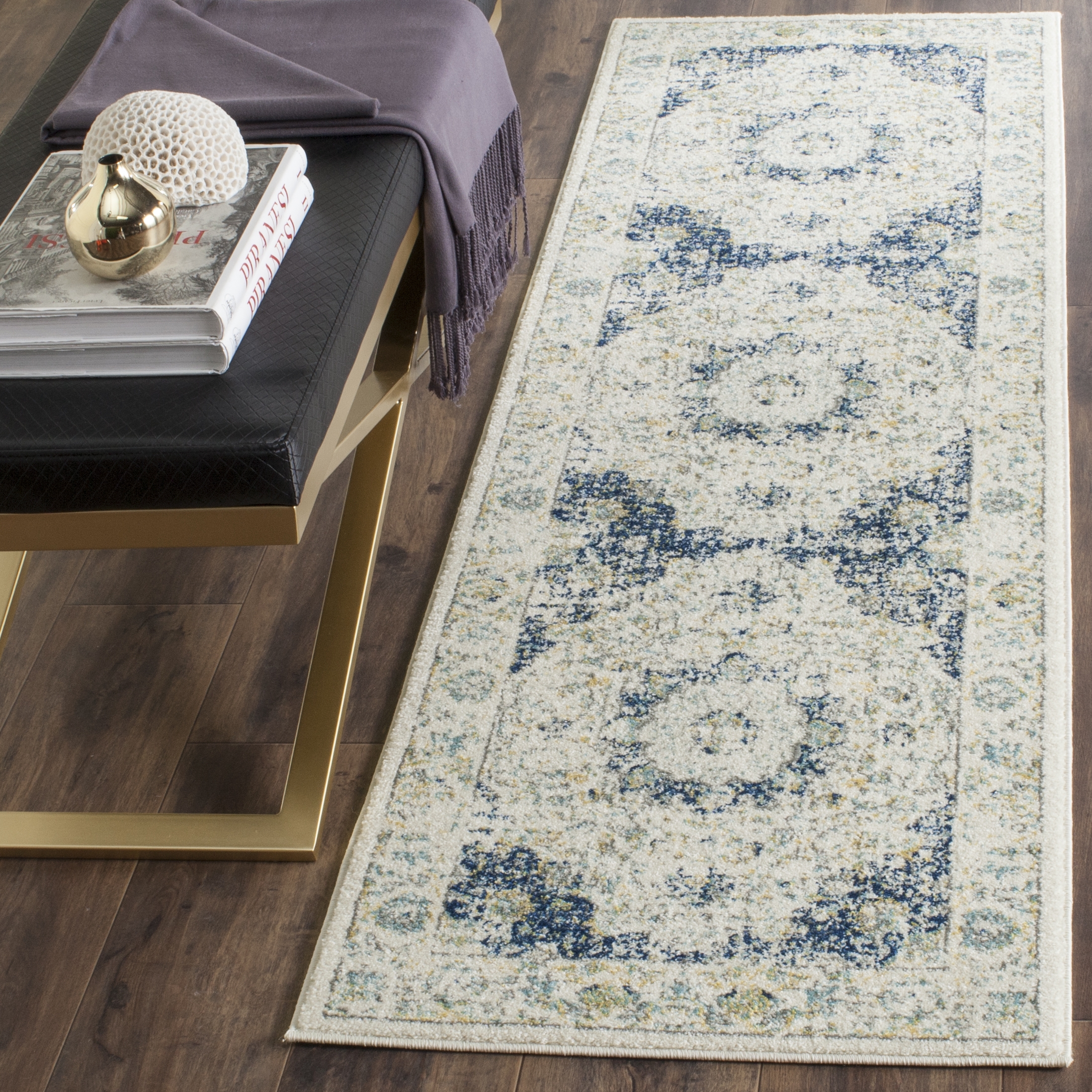 Arlo Home Woven Area Rug, EVK220C, Ivory/Blue,  2' 2" X 4' - Image 1