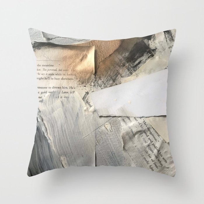 Too Soon | Collage Series 1 | Mixed-media Piece In Gold, Black And White + Book Pages Throw Pillow by Alyssa Hamilton Art - Cover (18" x 18") With Pillow Insert - Indoor Pillow - Image 0