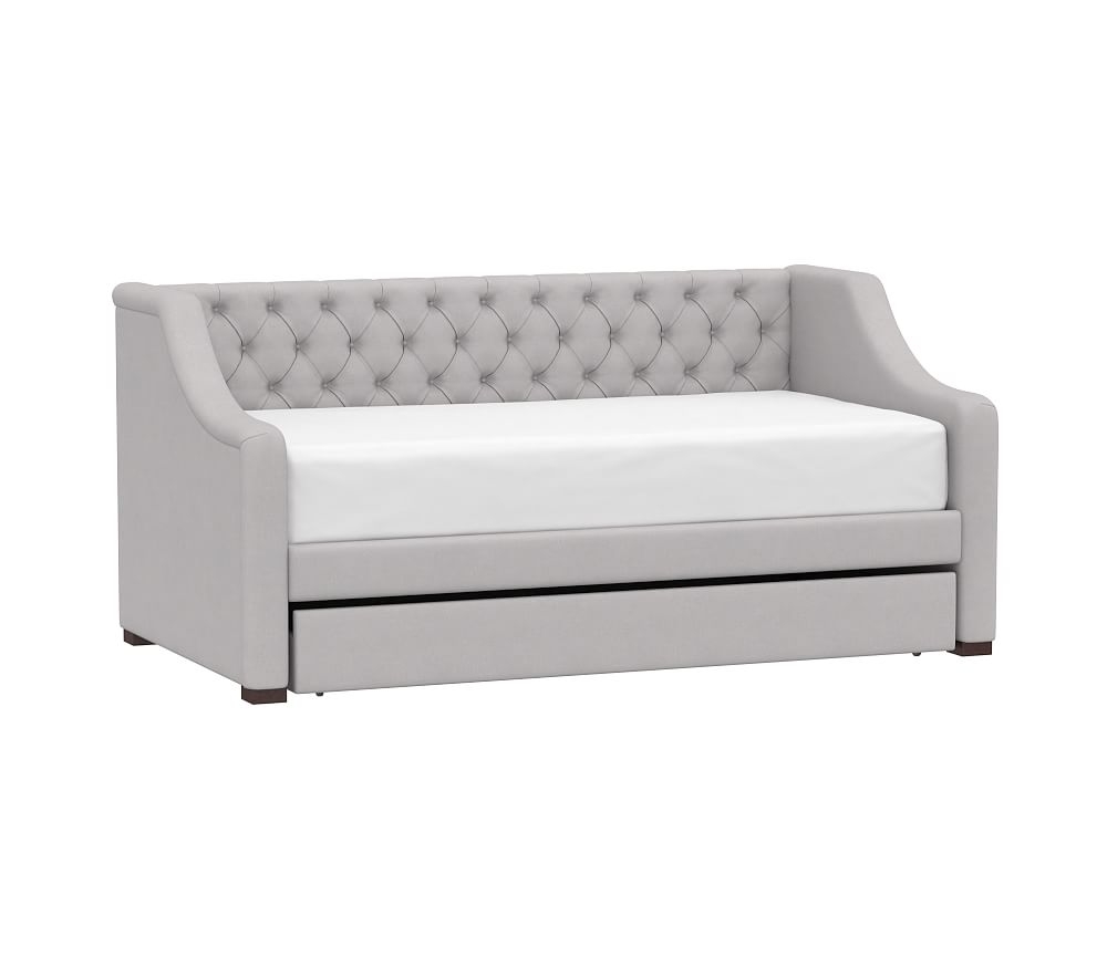Tufted Daybed with Trundle , Twin, Linen Blend, Gray - Image 0