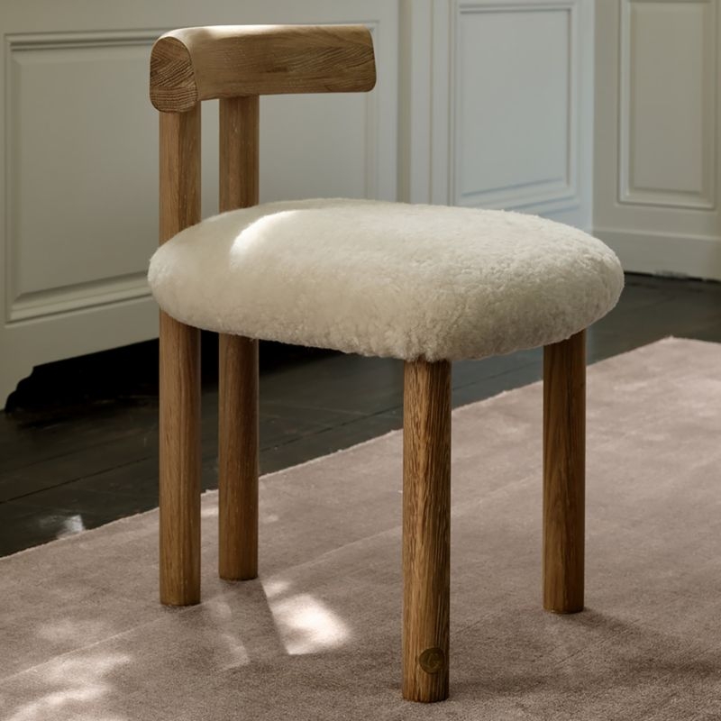 Perle Shearling and Oak Wood Dining Chair by goop - Image 1