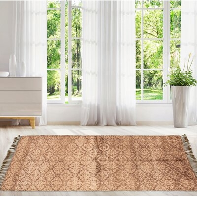 One-of-a-Kind Tangier Hand-Knotted New Age Indo Moroccan Tan 5'3" x 7'7" Wool Area Rug - Image 0