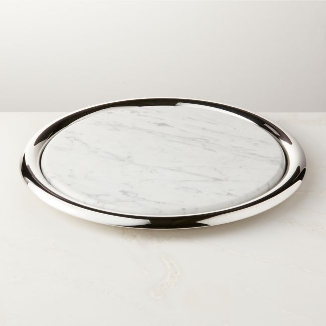 Piero Round Stainless Steel and Marble Serving Tray Set by Gianfranco Frattini - Image 0