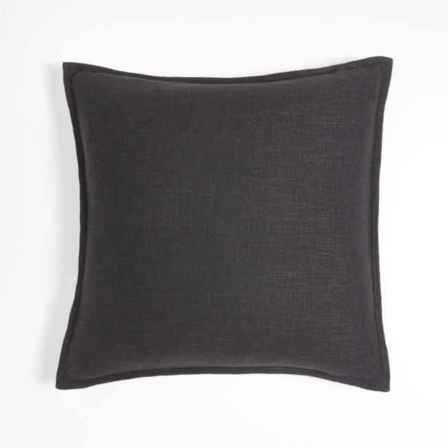 Ink Black 20'' Laundered Linen Down-Alternative Pillow - Image 0