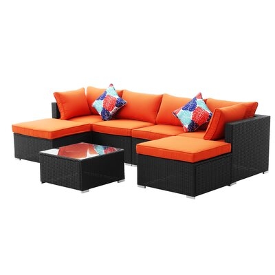 Fatmah 7 Piece Rattan Sectional Seating Group with Cushions - Image 0