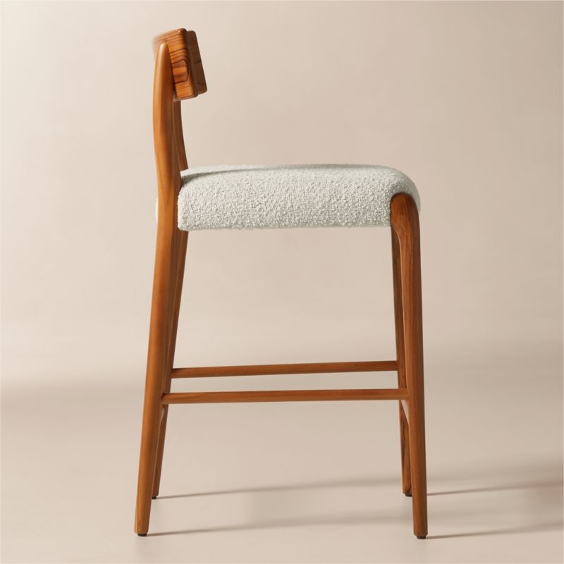 Savanna Teak Wood and Warm White Boucle Counter Stool - Image 2