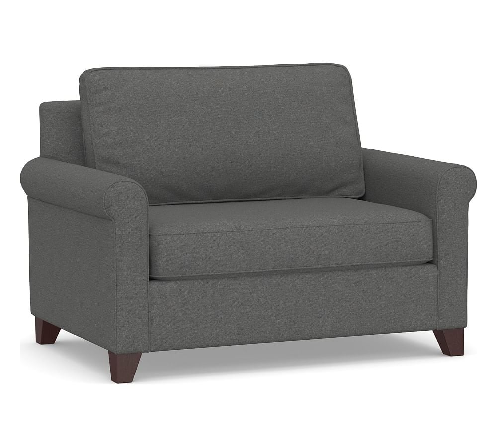 Cameron Roll Arm Upholstered Twin Sleeper Sofa, Polyester Wrapped Cushions, Park Weave Charcoal - Image 0