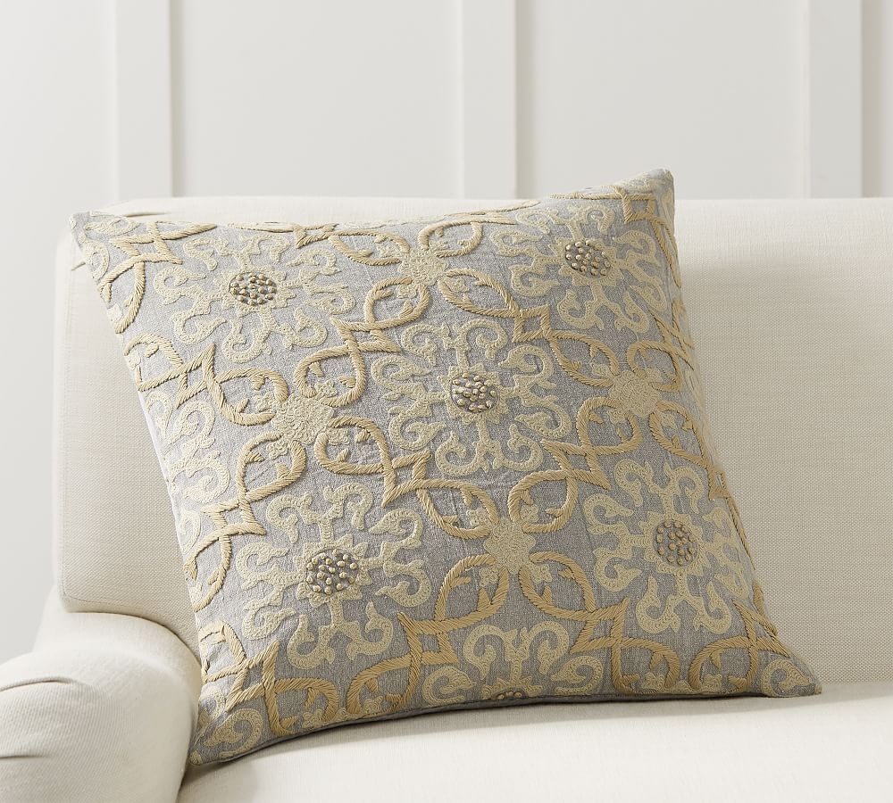 Sawyer Medallion Embroidered Pillow Cover, 22 x 22", Neutral Multi - Image 0
