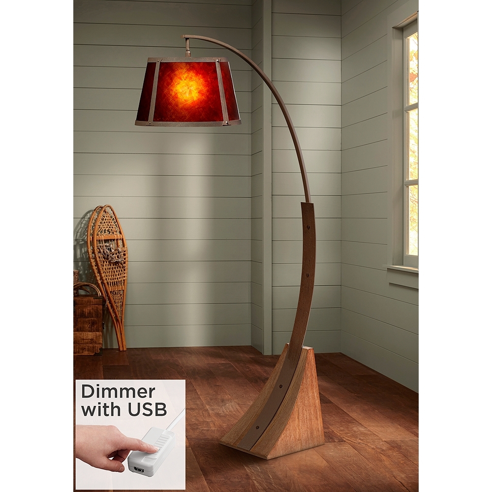 Oak River Dark Rust and Amber Mica Arc Floor Lamp with USB Dimmer - Image 0
