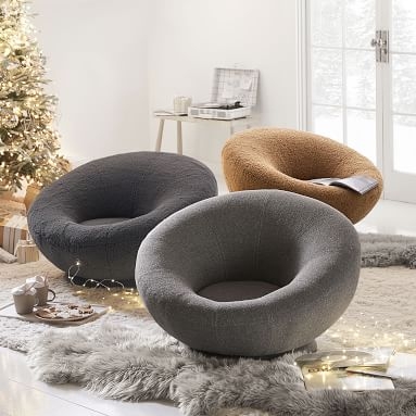 Recycled Sherpa Groovy Swivel Chair, Charcoal/Gray - Image 2