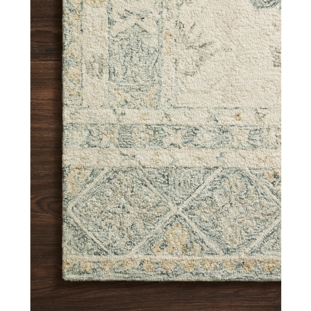 Remy French Country Light Ivory Blue Wool Patterned Rug - 3'6" x 5'6" - Image 2