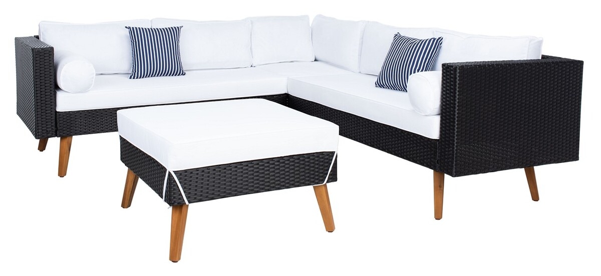 Analon Outdoor Sectional - Black/White - Safavieh - Image 5