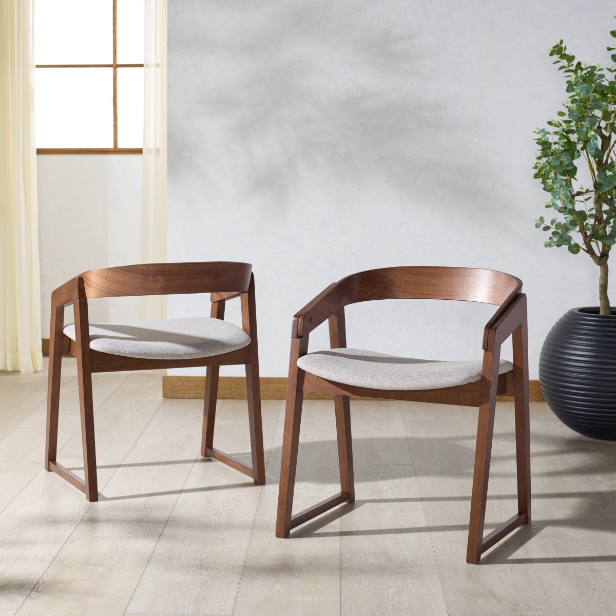 Hildabryna Wood Dining Chair - Walnut / Light Grey - Image 2