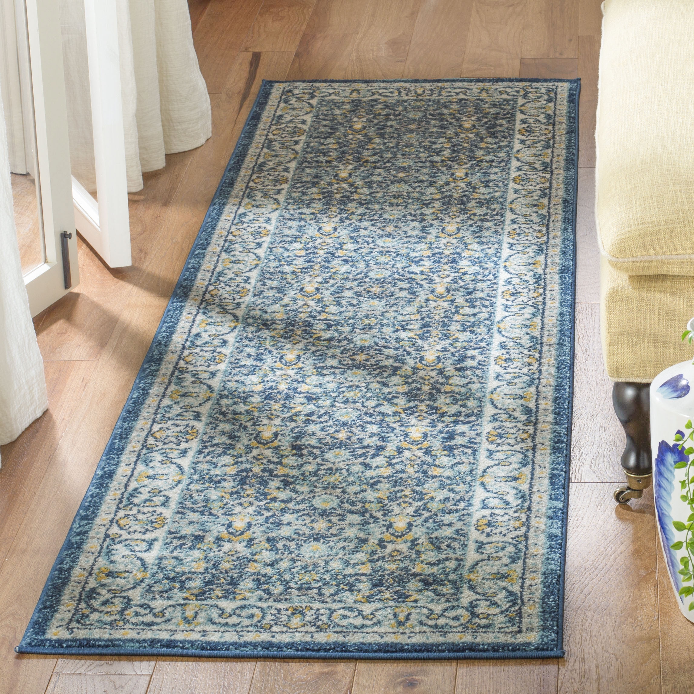 Arlo Home Woven Area Rug, MAD151D, Navy/Cream,  2' 3" X 8' - Image 1