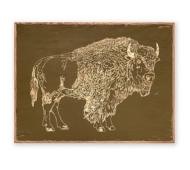 Buffalo Carved Wood Wall Art, 48" x 34" - Image 0